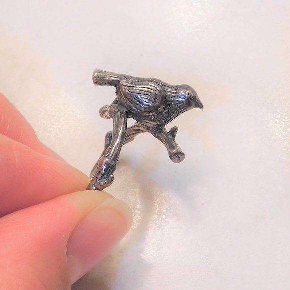 Silver Tone Unique Bird on Branch Ring - Picture 3 of 8